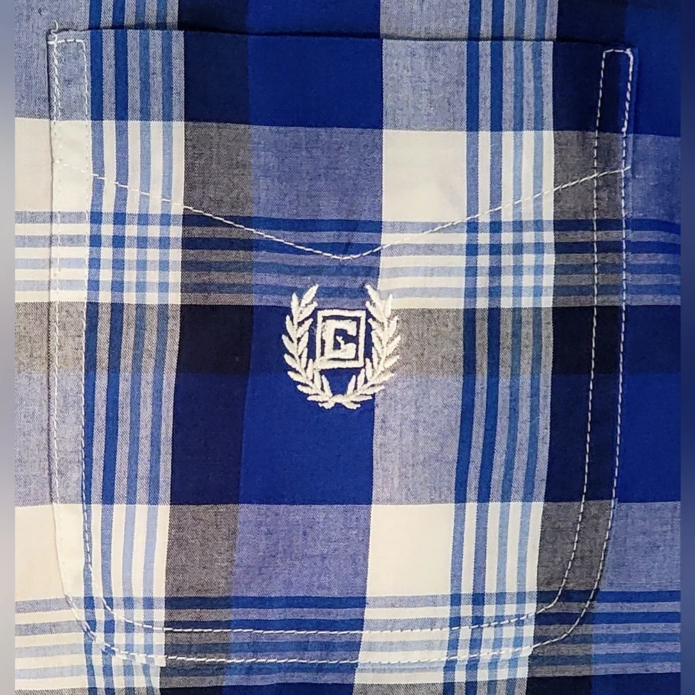 Chaps Blue & White Plaid Men's Short Sleeve Shirt Sz L - Picture 2 of 4